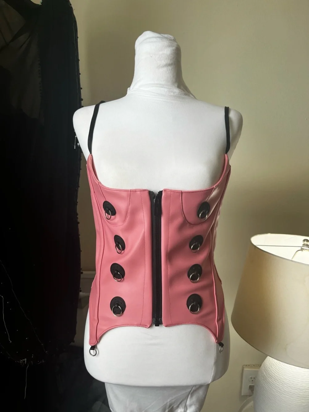 Namila Pink Faux Leather Corset Top with Button Accents - Picture 1 of 7